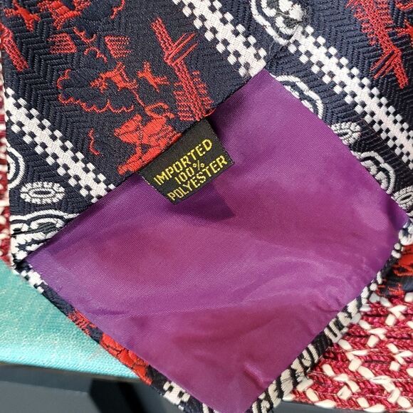 Vintage R/W/B Equestrian Horses & Flowers Wide Statement Tie, So Fabulous! - Picture 6 of 6